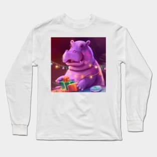 Cute Hippopotamus Drawing Long Sleeve T-Shirt